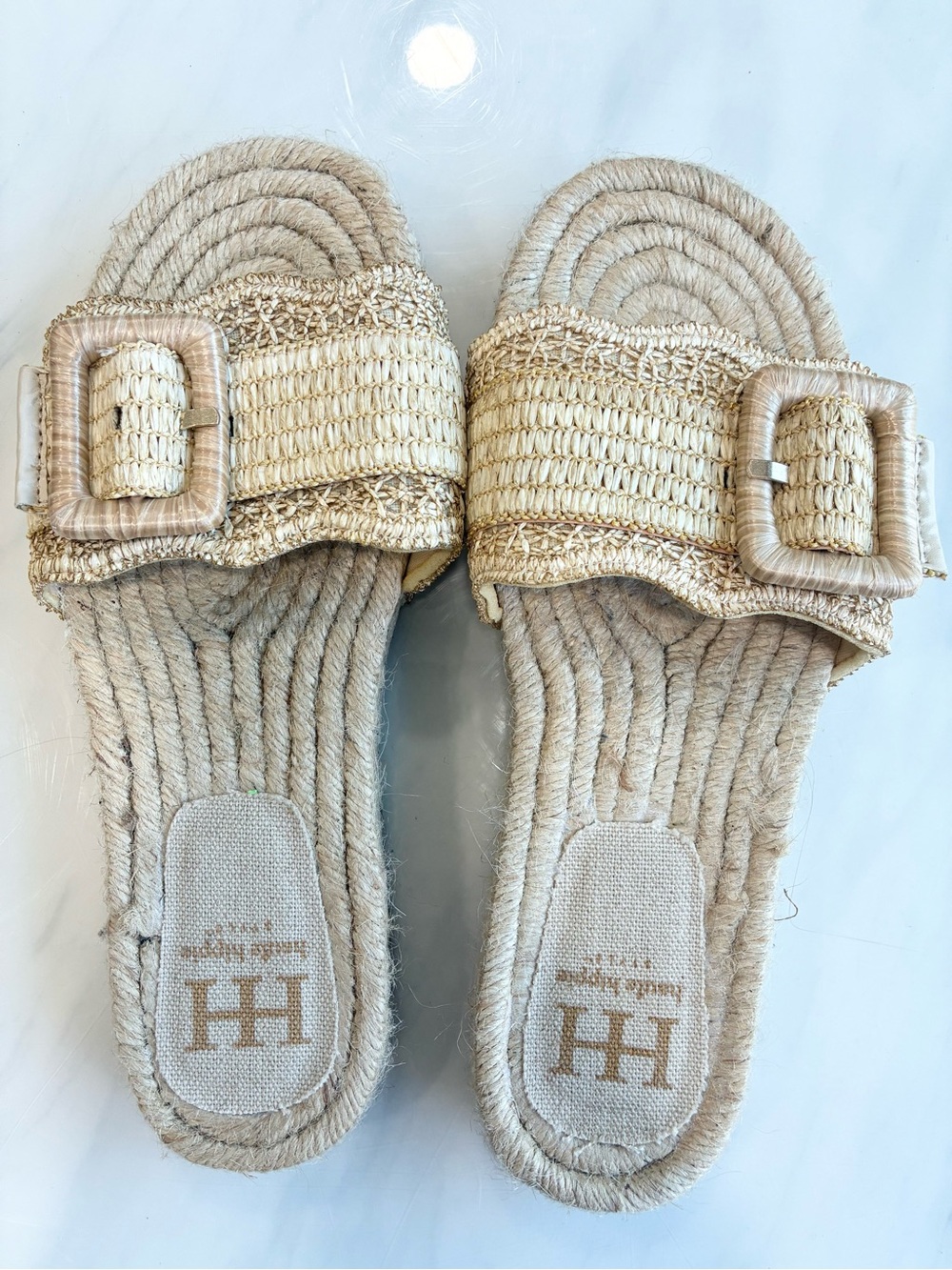 Beige Raffia Buckle Slide Sandals 8.5 - Picture 2 of 7